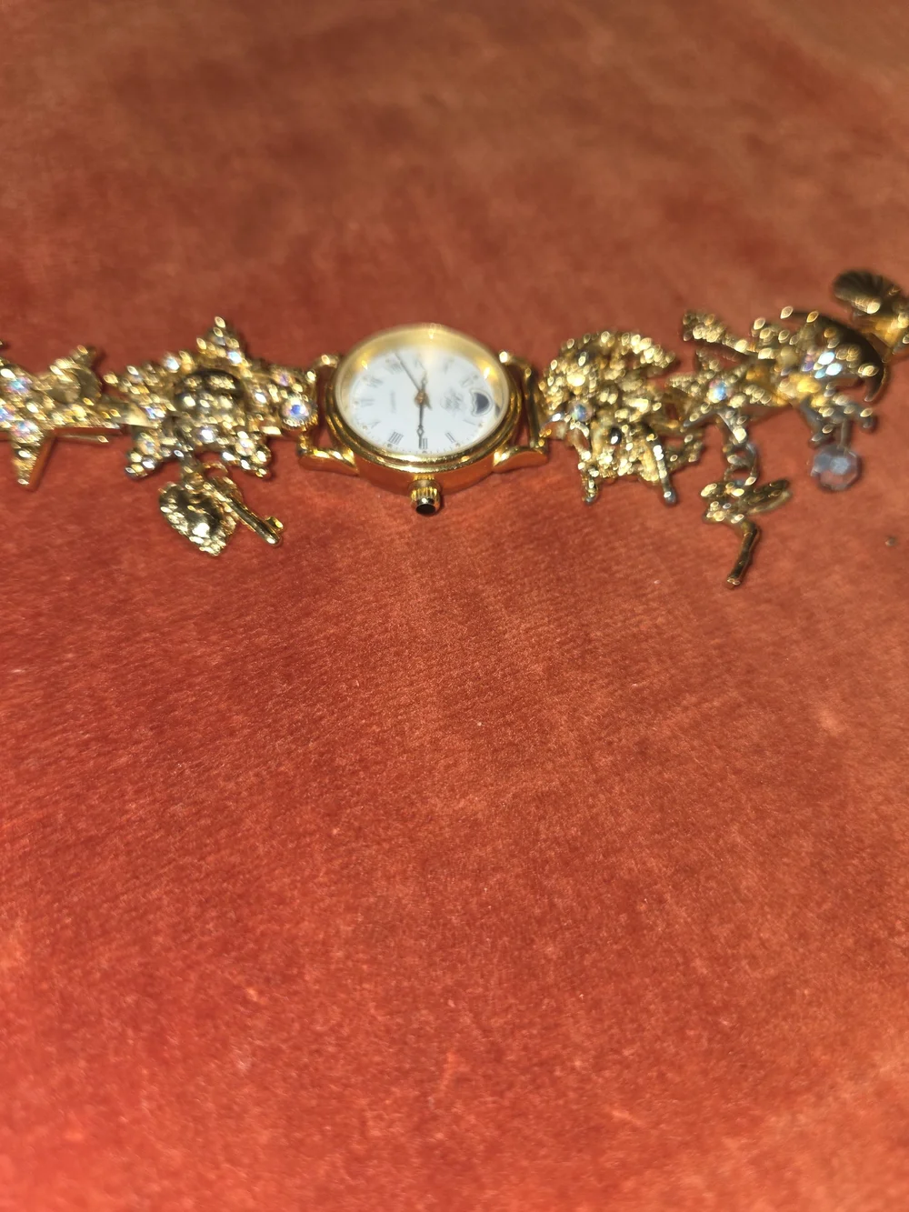 NWB VTG Kirks Folly Sun Stars Moon Fairy Gold-Tone Charm Bracelet Watch